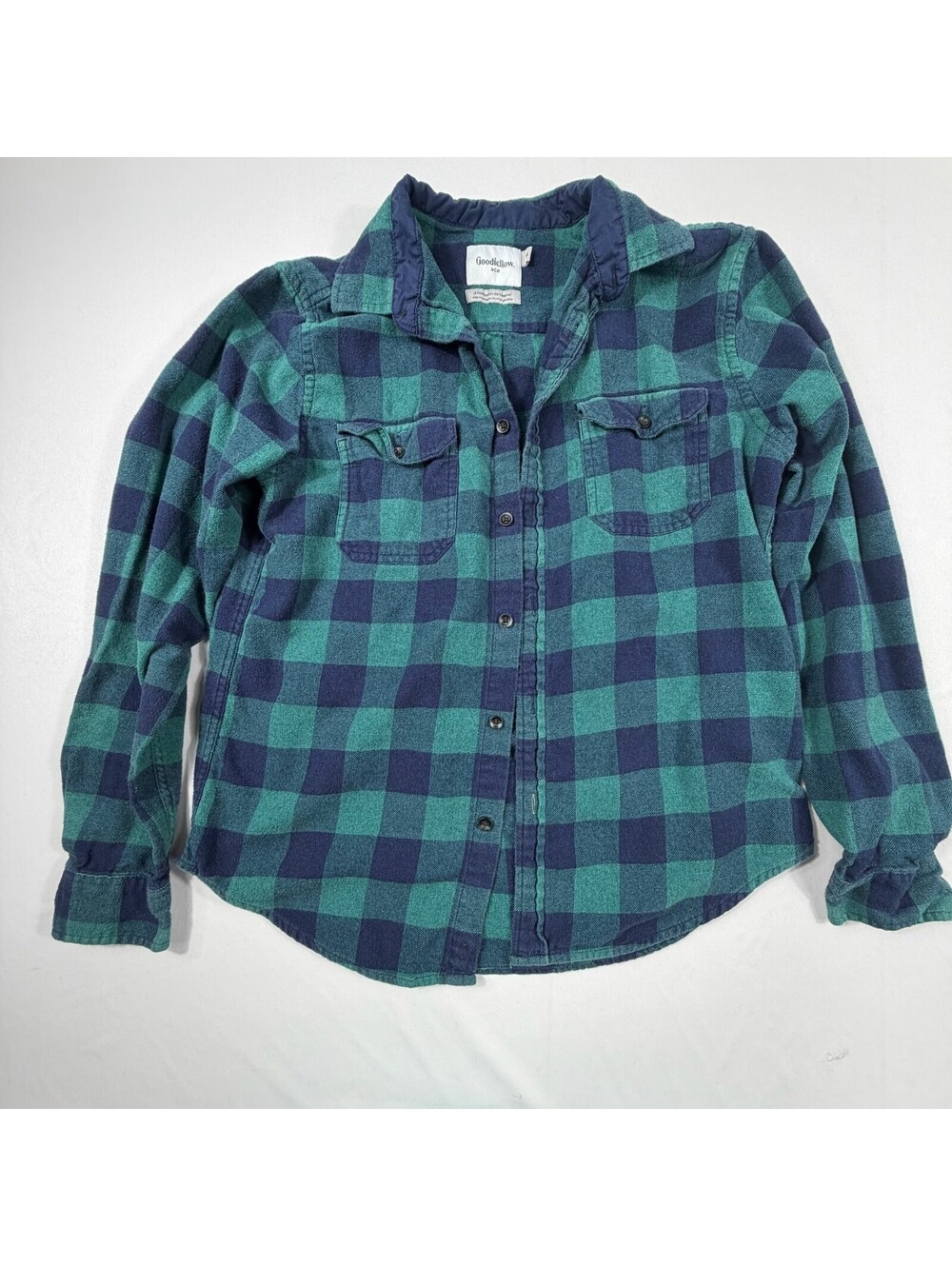 Goodfellow & Co Men's Green and Navy Blue Plaid Flannel Shirt Medium